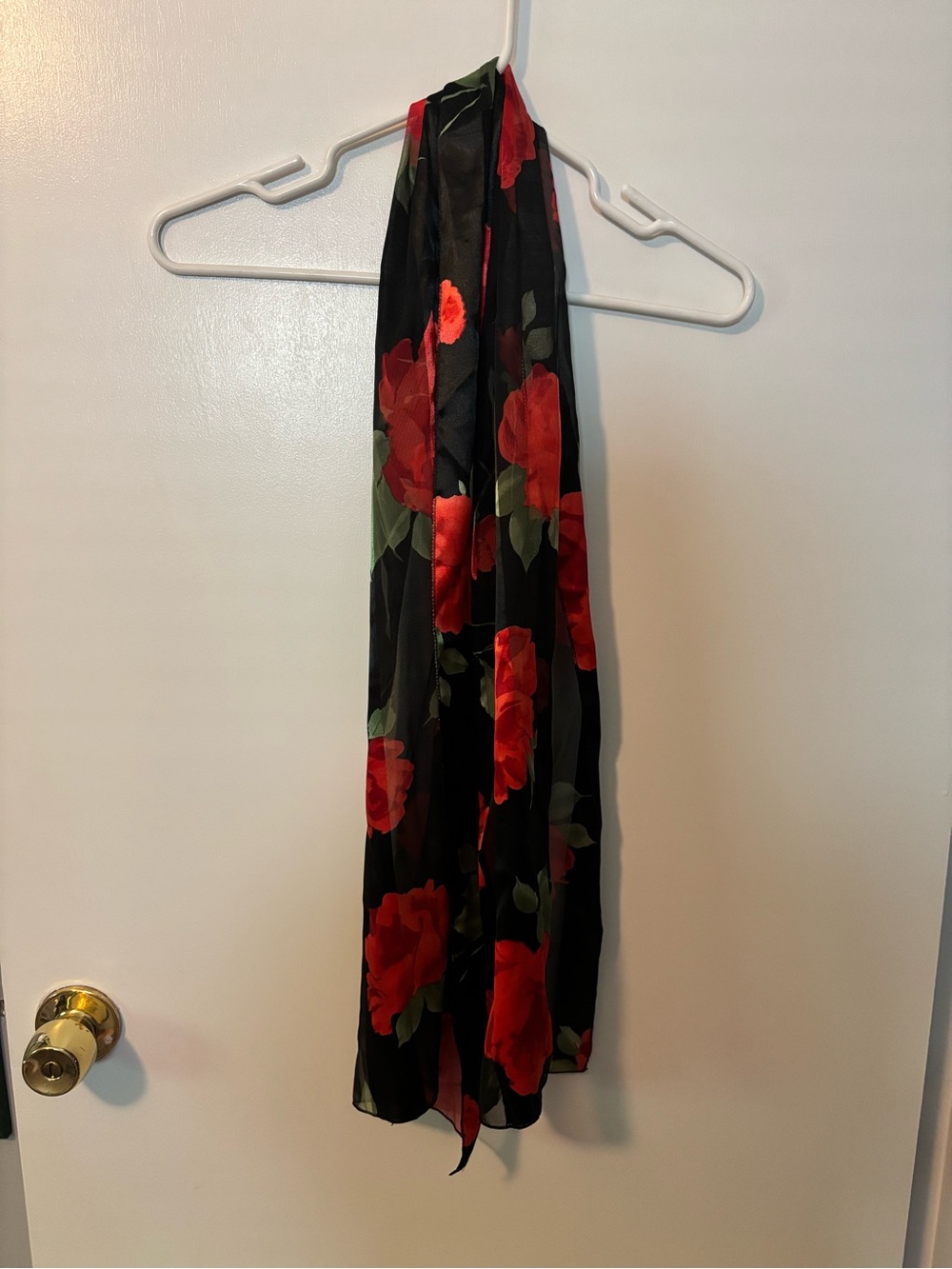 Vintage Black Floral Red Rose Scarf Satin Mobwife Aesthetic Fashion Chic